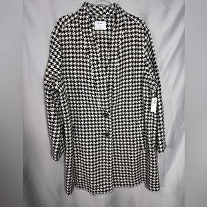 Old Navy Women's Houndstooth Long Line Cardigan Coat Blk White Pockets 2X Plus
